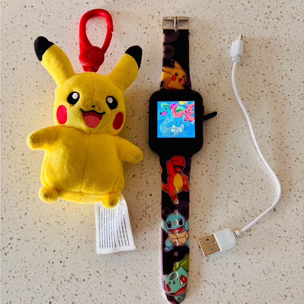 Pokemon Yellow and Black Kids Watch with Pikachu Plush